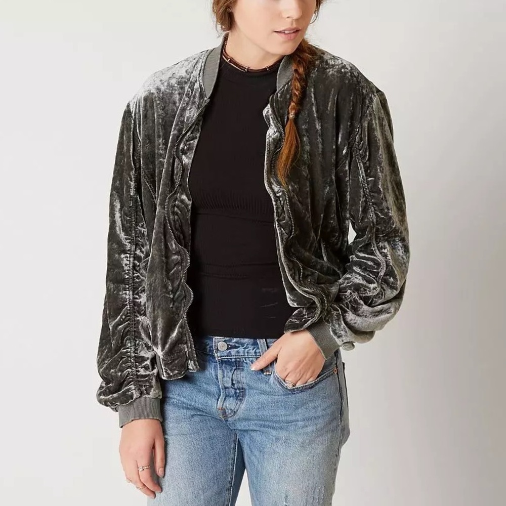 Free People | Women’s Ruched Velvet Bomber Jacket